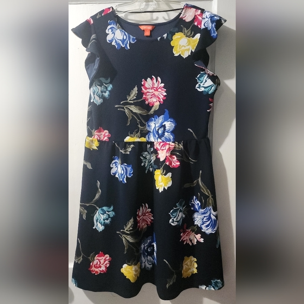 Joe Fresh Dark Blue Midi Dress with Colorful Floral Design size:L - Picture 2 of 4